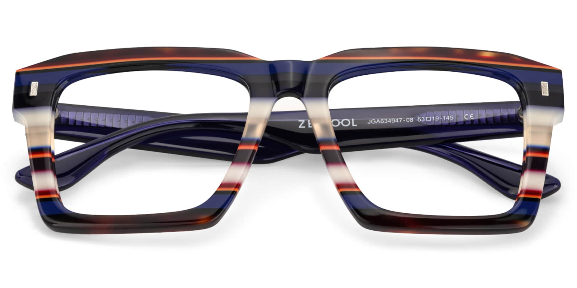 Large Square Frame Eyeglasses With Blue and White Stripes2