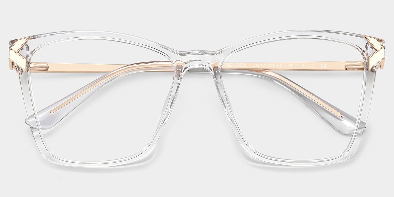 Tricee Square Clear Glasses With Gold Arms For Women | ZEELOOL4