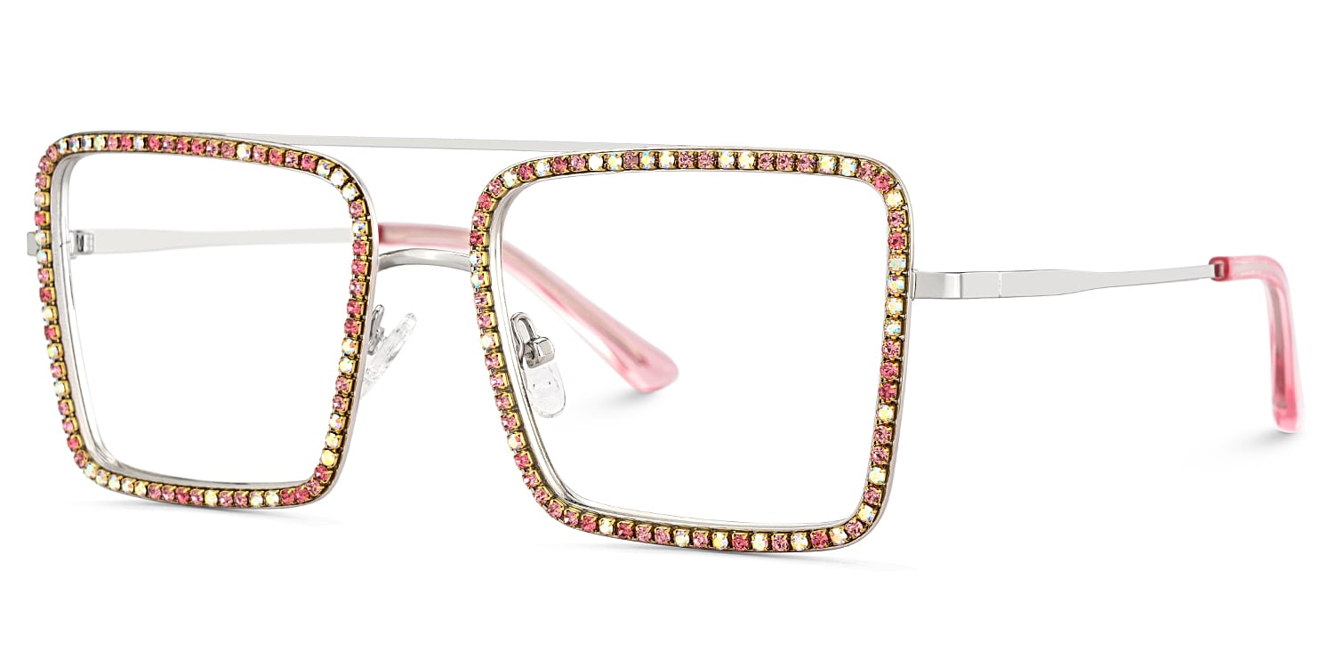 Diva Glasses, Silver Eyeglasses with Pink and White Diamond3