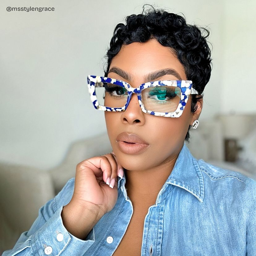 Newell Rectangle Blue-Floral Glasses