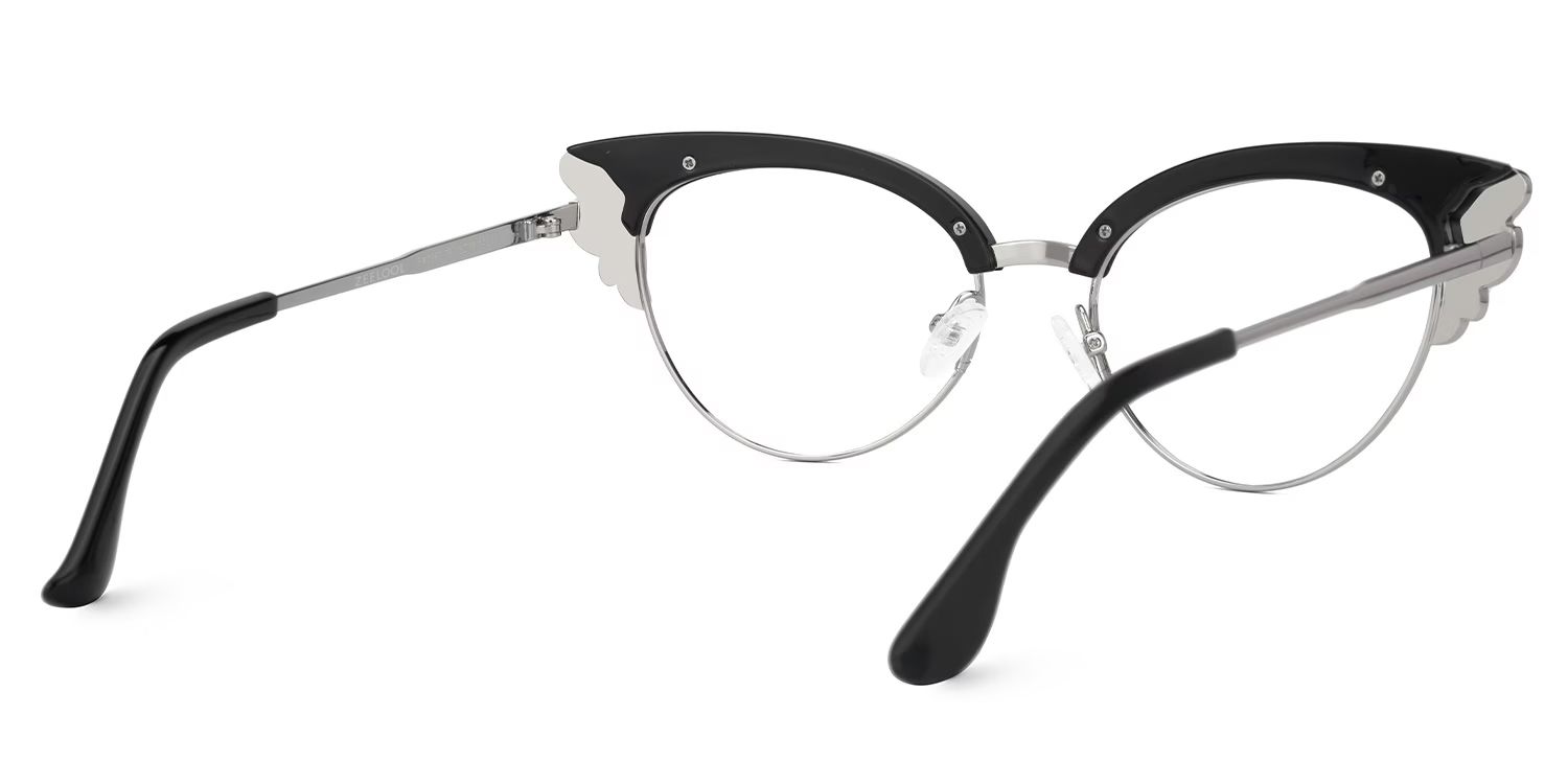 Hearn Cat Eye Black-Silver Glasses | Zeelool Glasses3
