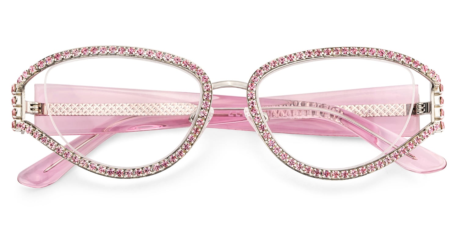 Ladies's Cat Eye Glasses With Shiny Pink Diamonds2
