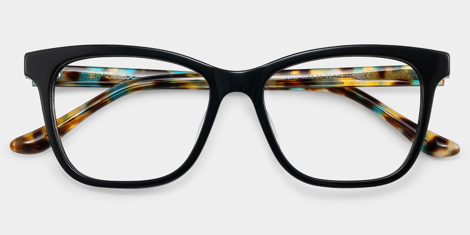 Faith Black Rectangle Reading Glasses with Flower Arms | ZEELOOL2