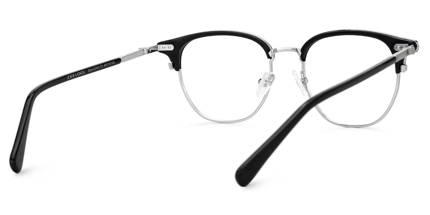 Black Mixed-Materials Geometric Eyeglasses- Geno3