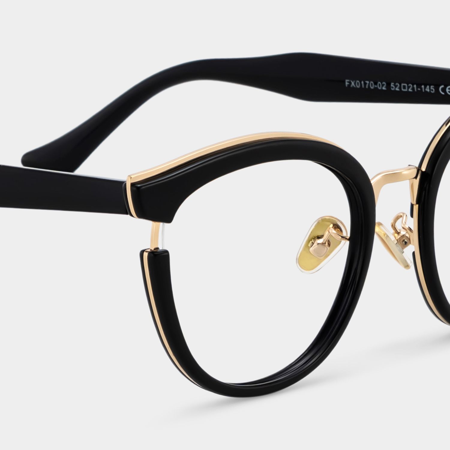 Laraine Cat Eye Black Frame Glasses with Gold Trim