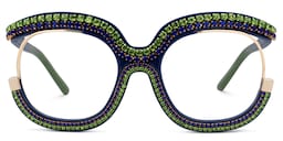 Veasley Square Green-Blue Rhinestone Glasses0