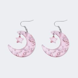 Pretty Shiny Pink Moon With Shiny Star Earrings0