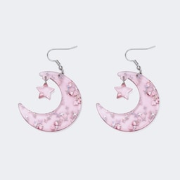 Pretty Shiny Pink Moon With Shiny Star Earrings0