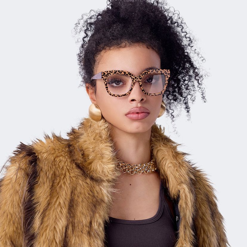 Designer Brown Leopard Square Prescription Glasses display picture 1