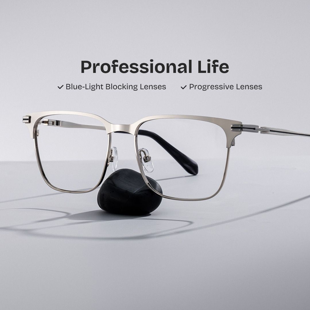 Marshall Silver Rectangle Prescription Glasses | Zeelool0