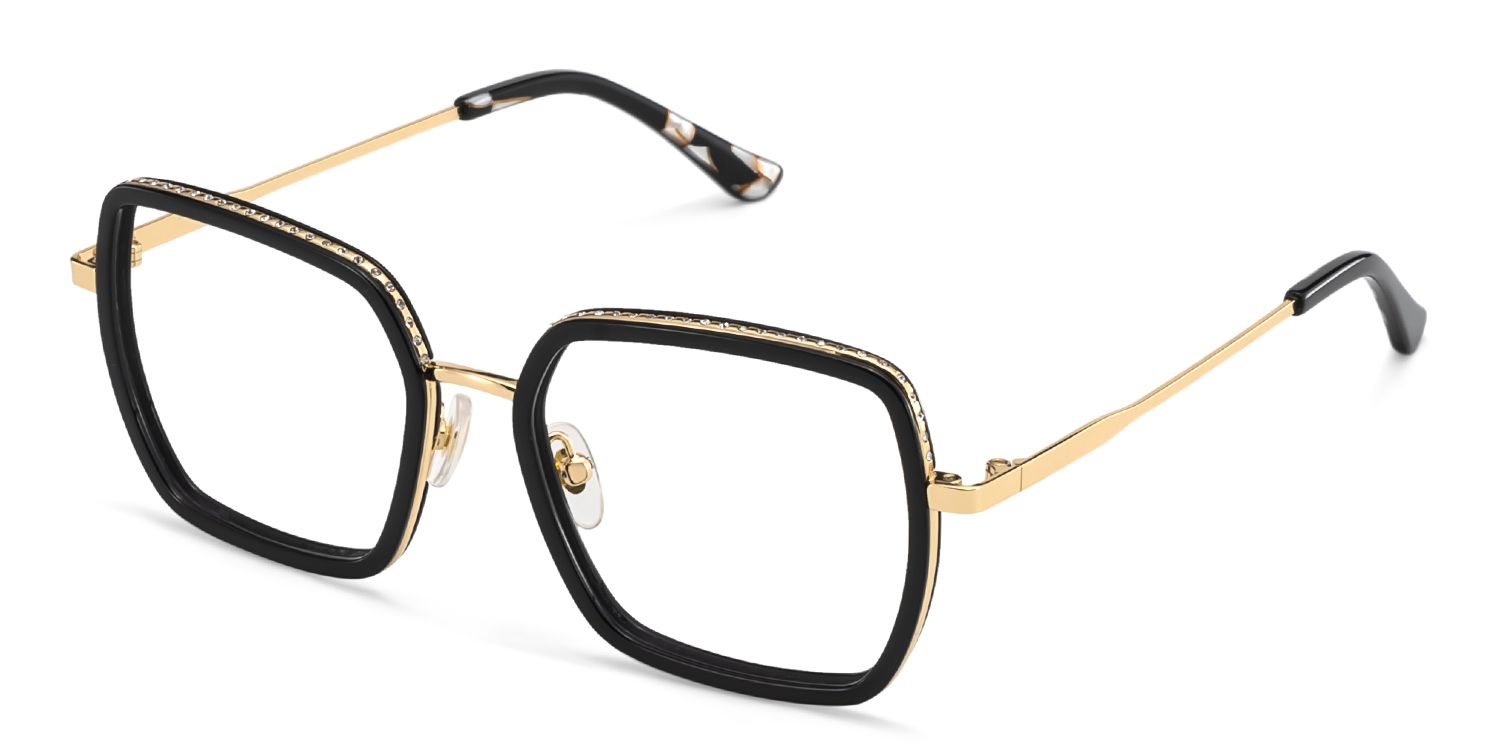Square Black Eyeglasses- Fiona Mixed Frame Glasses6