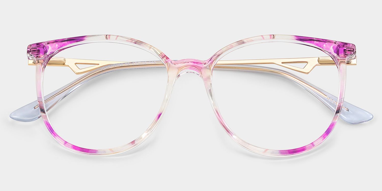 Chanty Floral Eyeglass Frames - Purple Round Mixed Glasses | ZEELOOL2