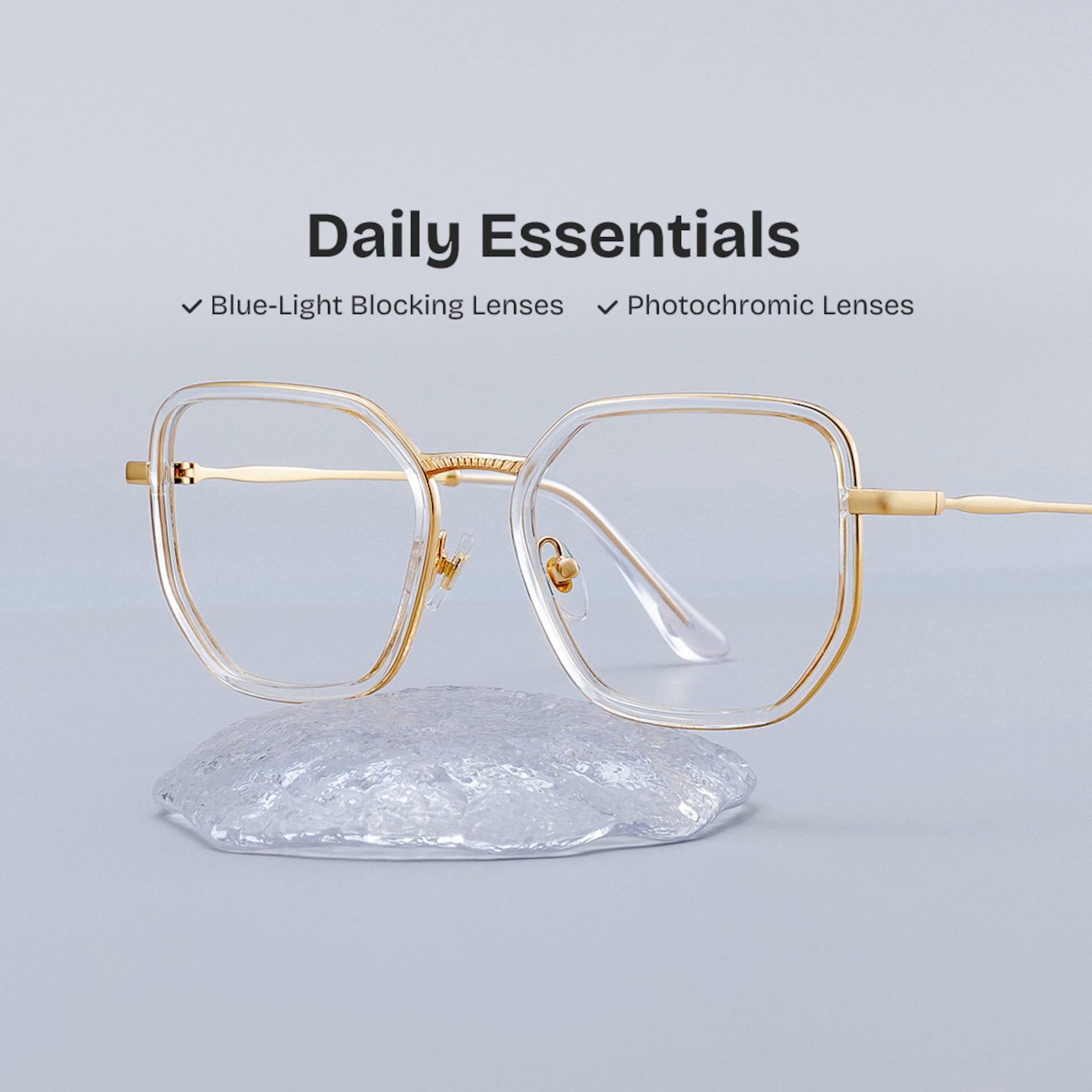Levi Eyeglasses in Geometric Gold Frame | Zeelool0