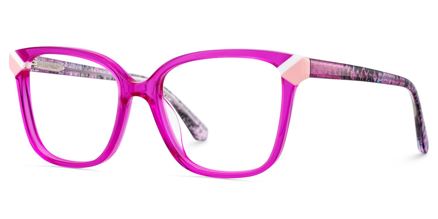 Thin Neon Pink Glasses Frame with a Square Shape4