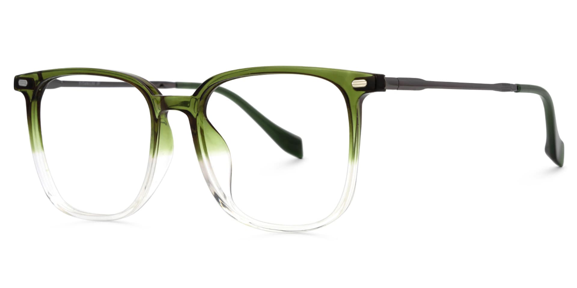 Mullen Square Thin Green-Clear Gradient Frame Glasses1