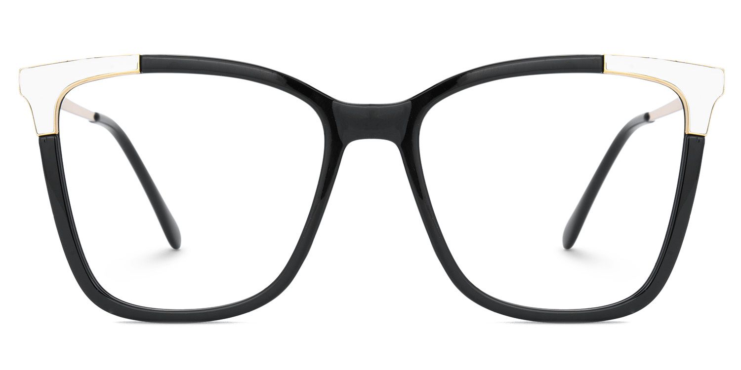Black Square Frame Glasses With White Corner Frame Design1