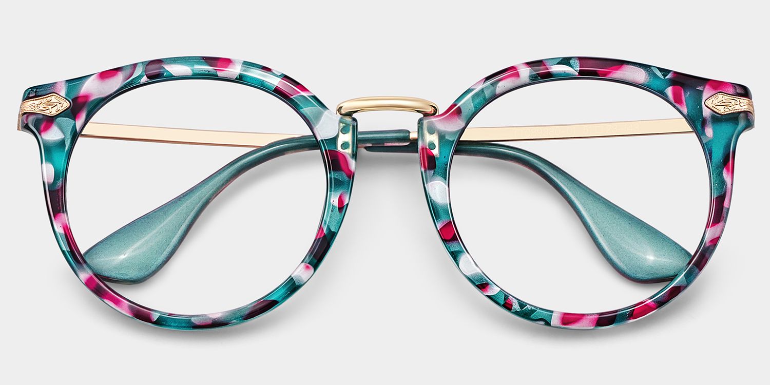 Quentina Round Blue Floral Frame Glasses for Women | ZEELOOL1