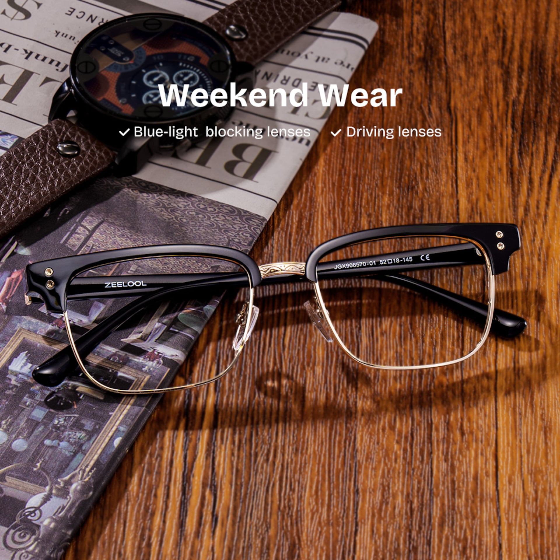 Ryan black and gold browline Frame glasses Online | ZEELOOL0