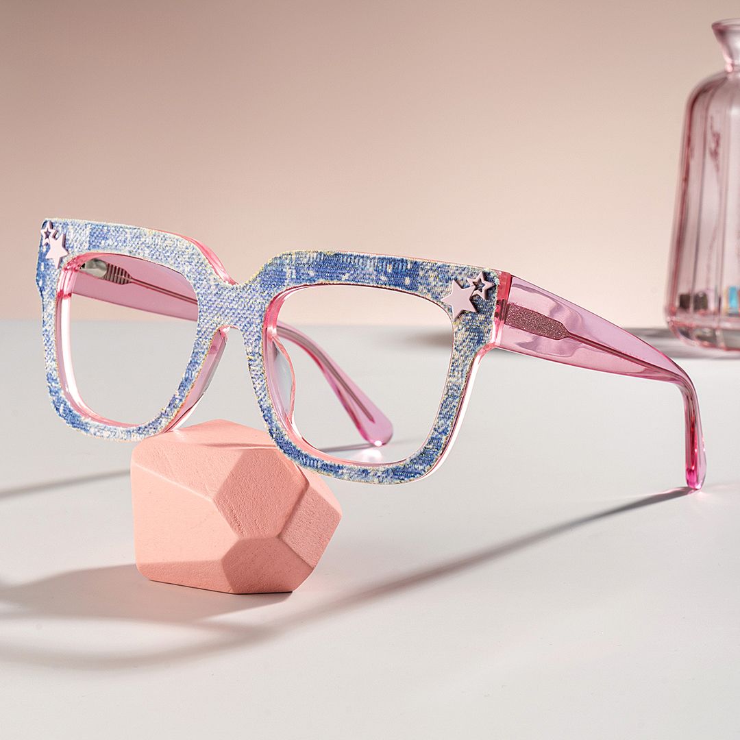 Teresita Thick Blue Denim Glasses in Square Design | Zeelool0