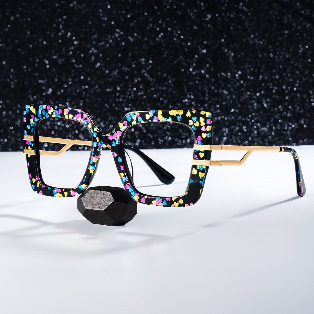 Square Frame Fashion Glasses With Colorful Shiny Heart0