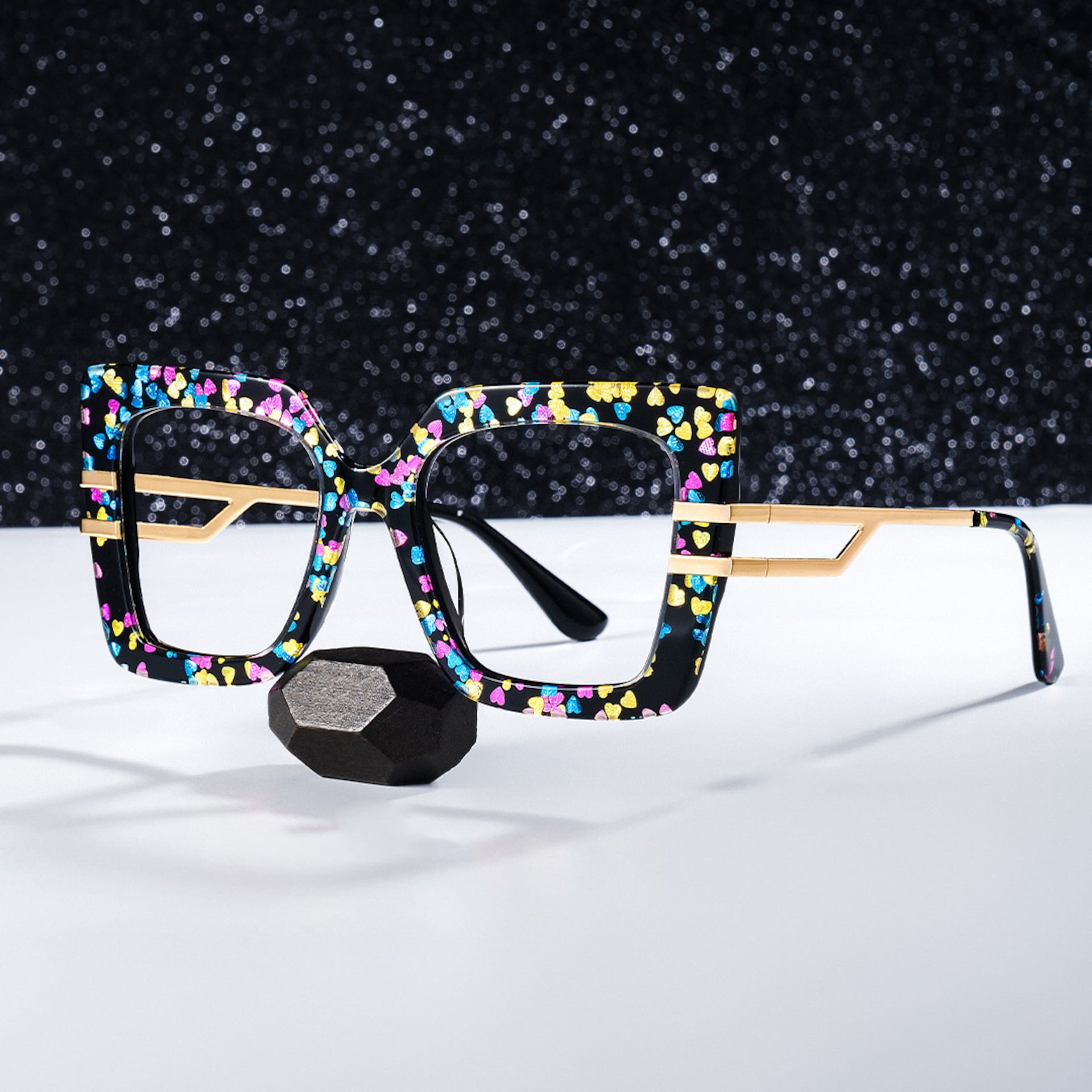 Square Frame Fashion Glasses With Colorful Shiny Heart0