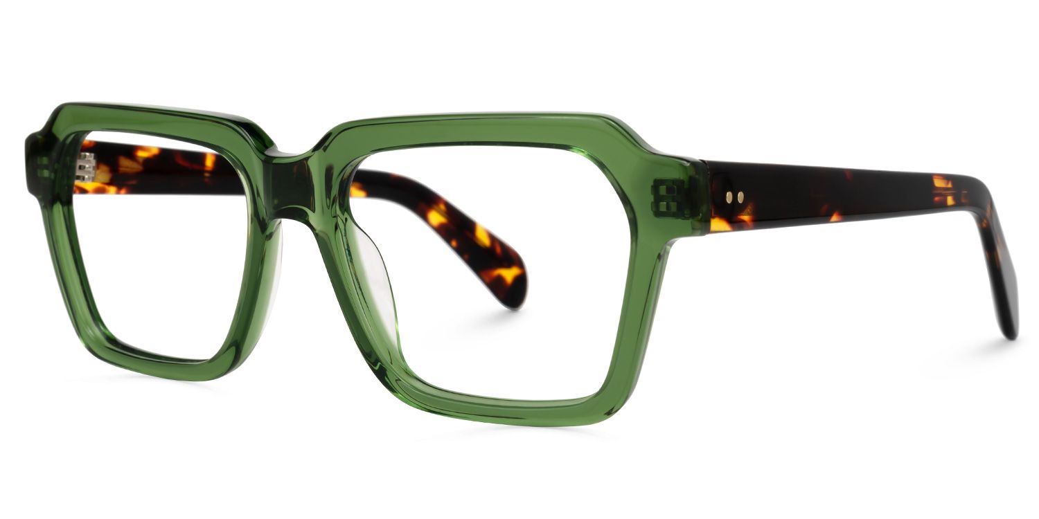 Richard Rectangle Green Eyeglasses and Tortoise Temples2