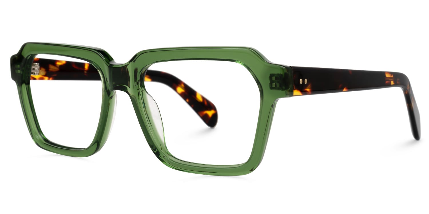 Richard Rectangle Green Eyeglasses and Tortoise Temples