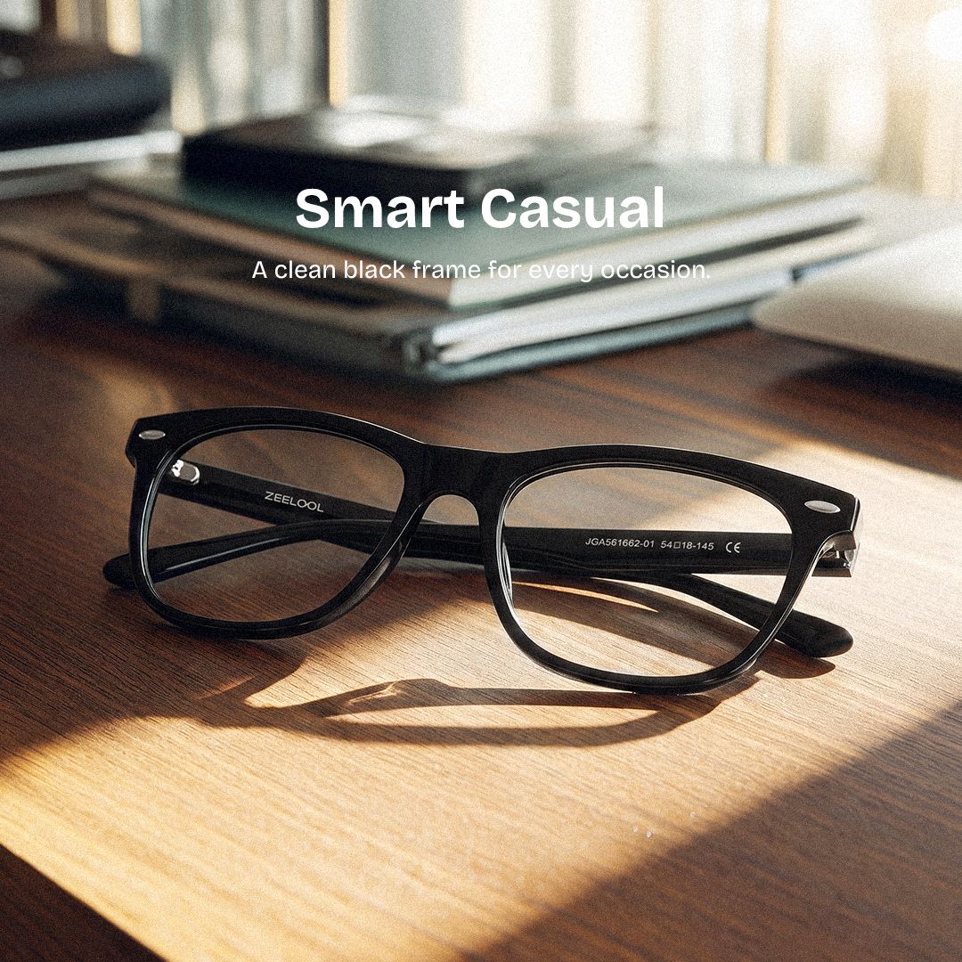 Atlas Black Rectangle Acetate Frame Glasses for Men | ZEELOOL0