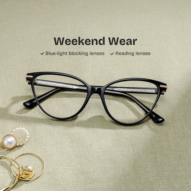 ZEELOOL Jagger Cat-Eye Black Glasses