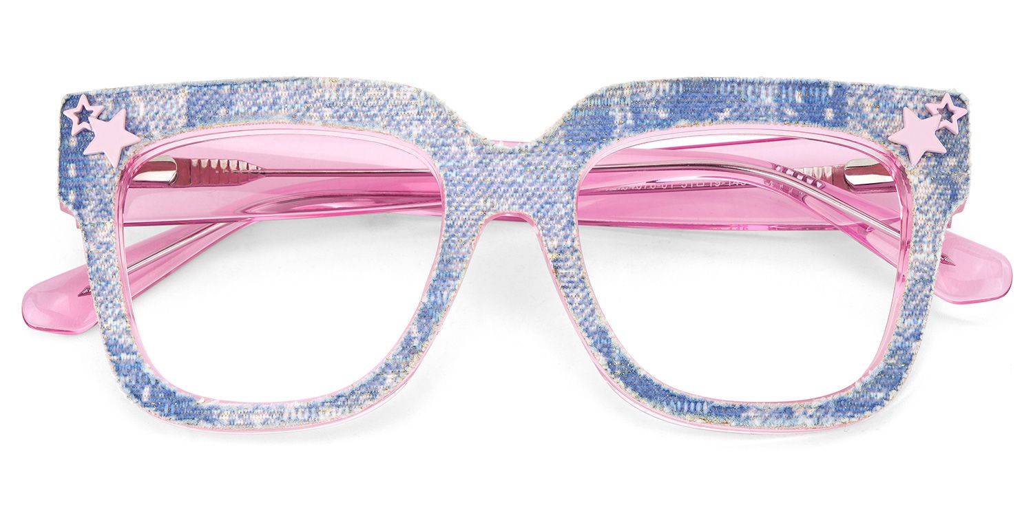 Teresita Thick Blue Denim Glasses in Square Design | Zeelool2