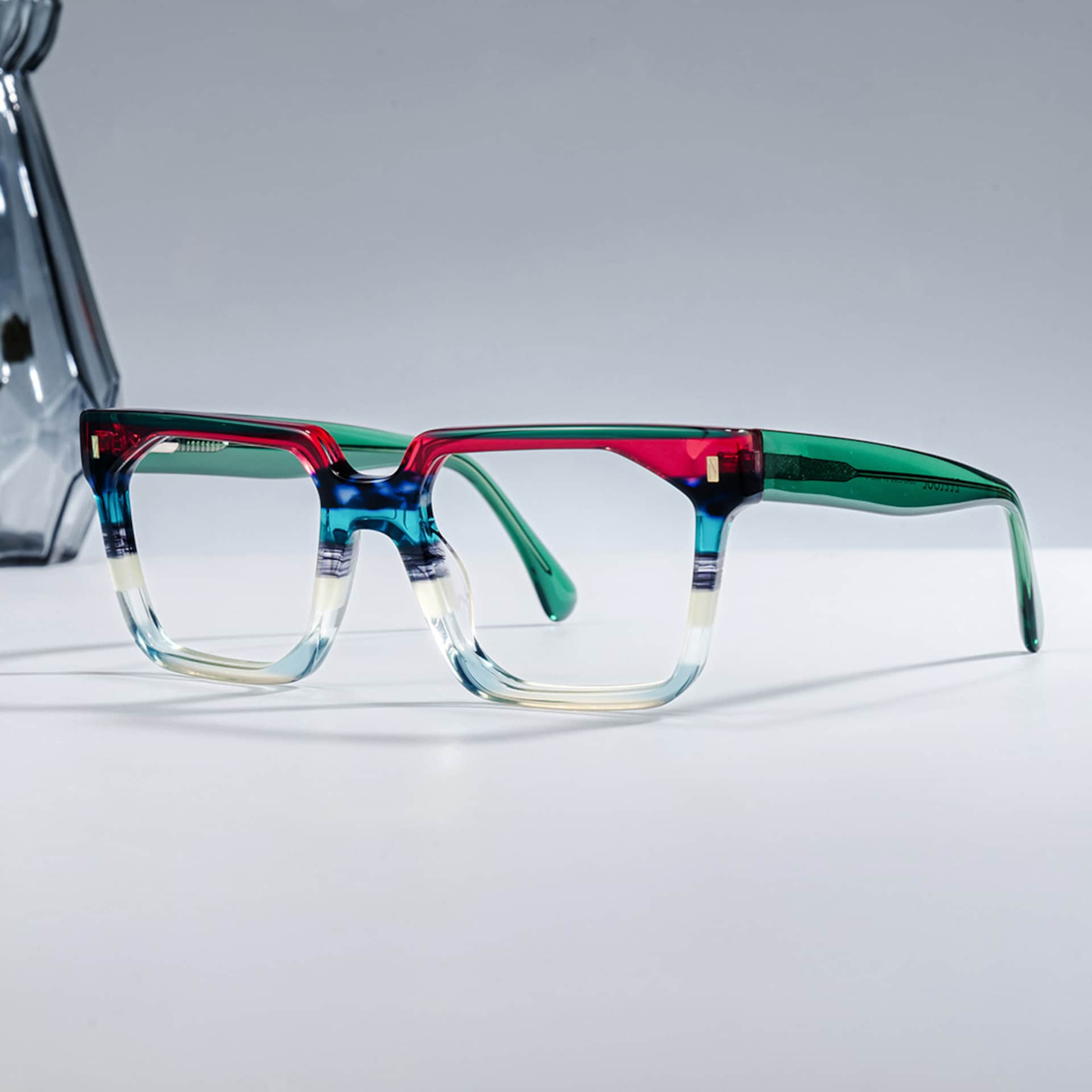 Big Rectangle Glasses With Transparent Green Temples1