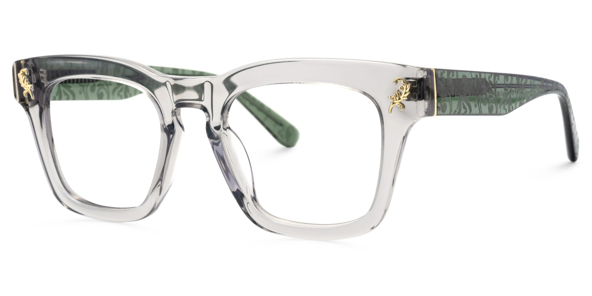 Square Gray Classic Glasses With Green Arms - Dodard Acetate Frame Glasses1