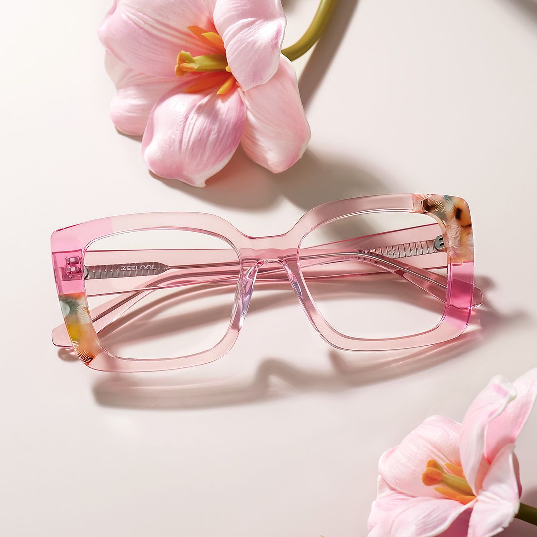 Flair Clear Pink Frame Glasses with Square Frame Online | ZEELOOL1