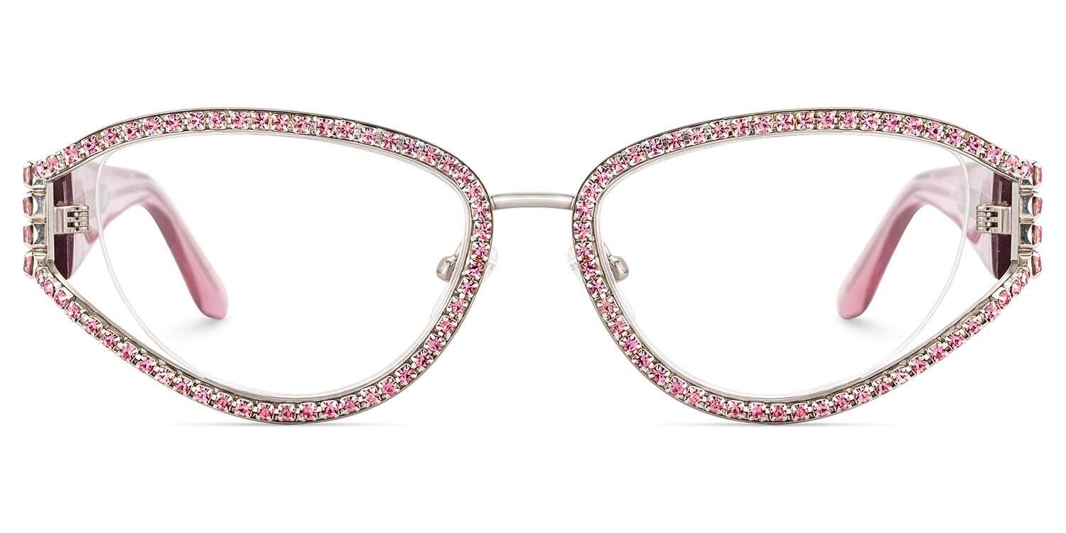 Ladies's Cat Eye Glasses With Shiny Pink Diamonds1
