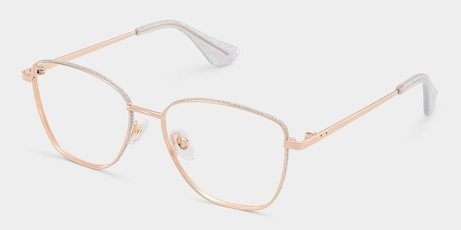 Skyler Square Rose Gold Metal Silver Glitter Glasses Frames | ZEELOOL