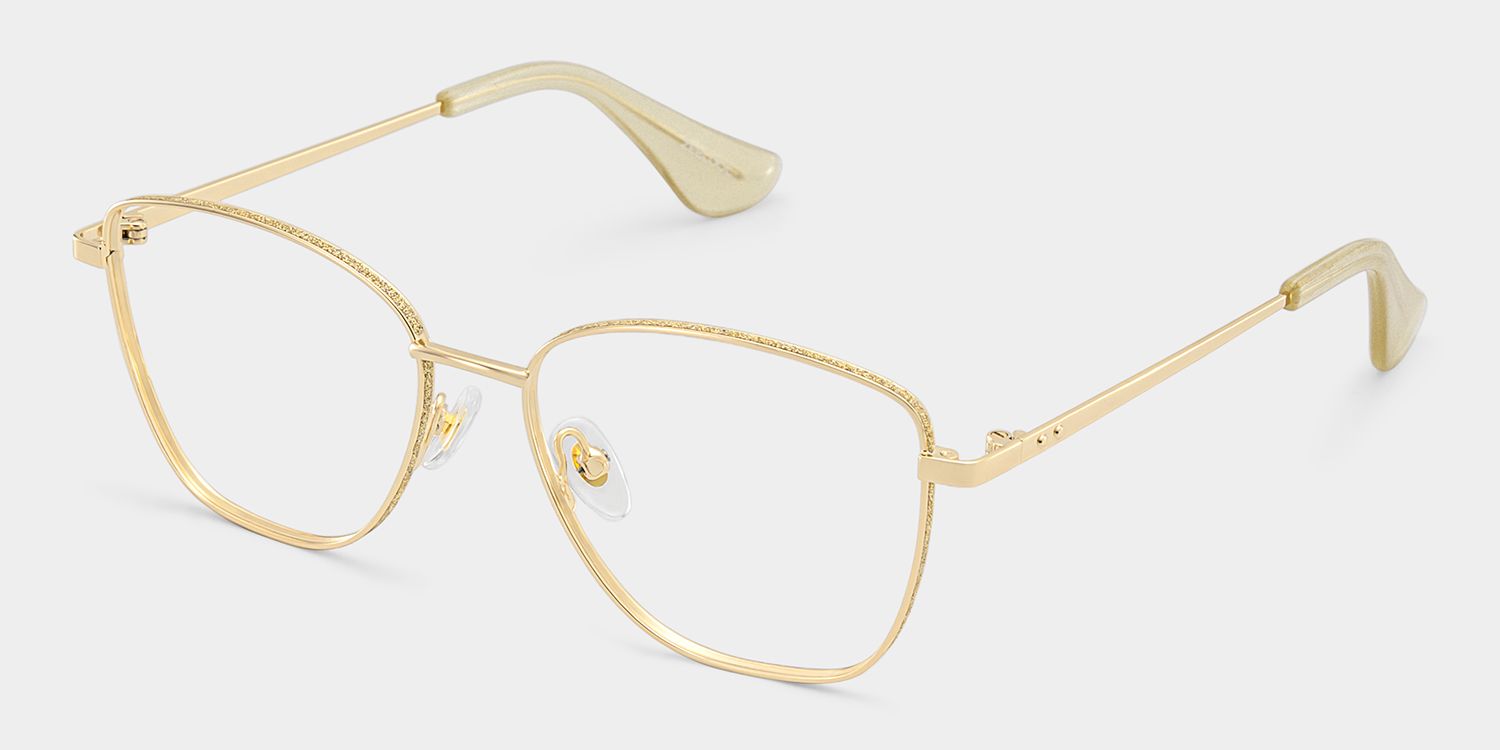 Skyler Square Gold Metal Glitter Frame Glasses | ZEELOOL3