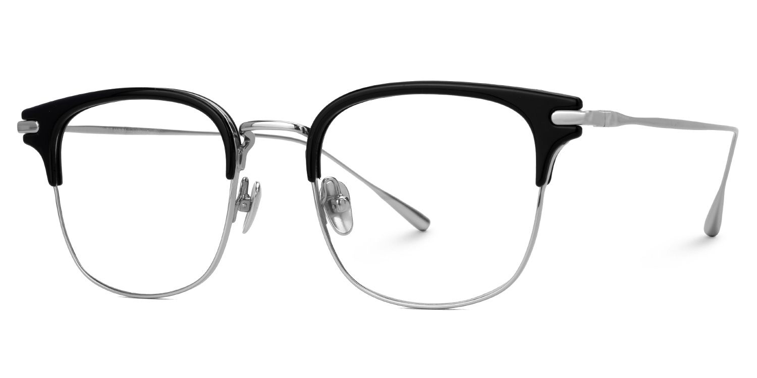 Mecca Silver Eyeglasses with Browline Shape | Zeelool Optical1