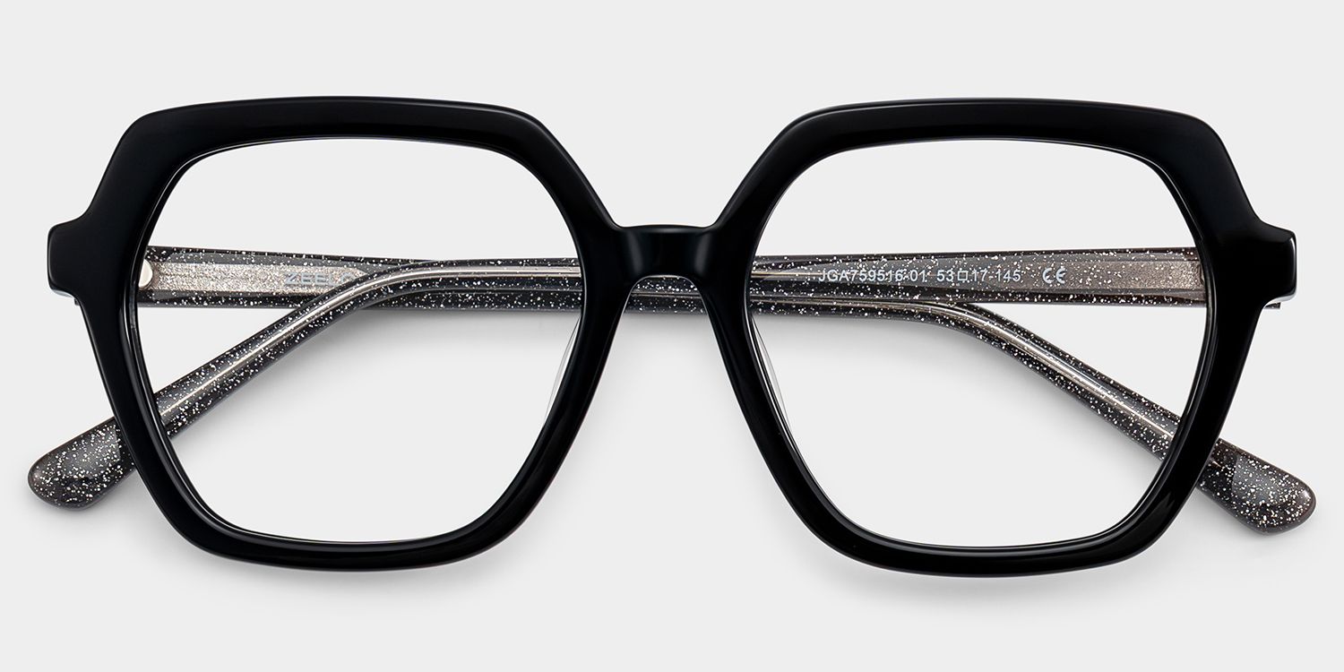 Devon Black Hexagon Glasses Frames with Dark Grey Sparkling | ZEELOOL2