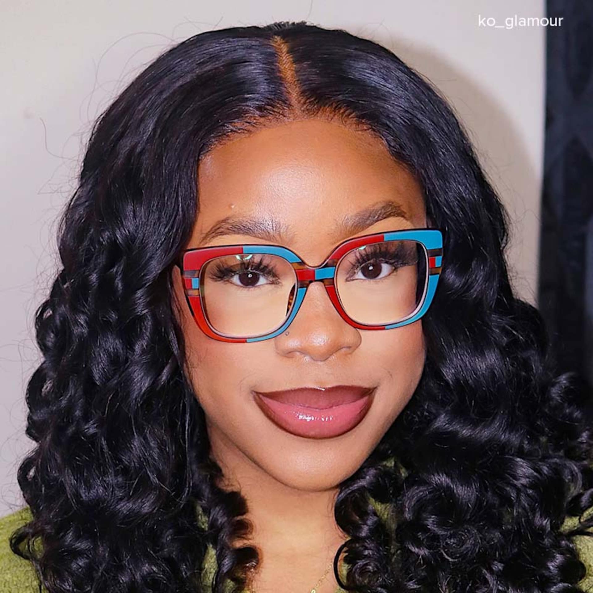 Brenda Square Blue-Red Glasses | Zeelool Glasses5