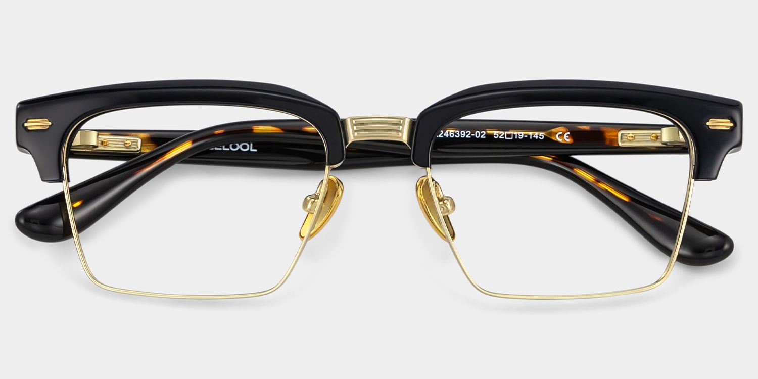 Landon Balck and Gold Browline Glasses for Men | ZEELOOL2