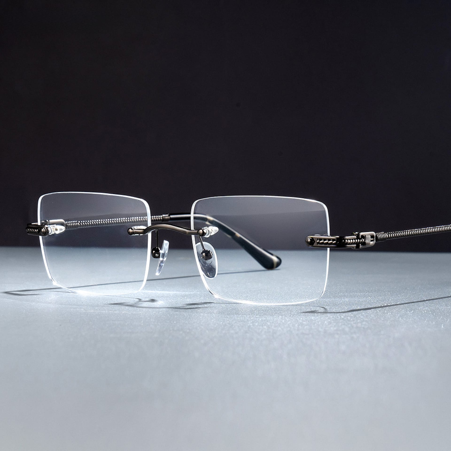 Gray Rimless Eyeglasses Frames With Adjustable Nose Pads0