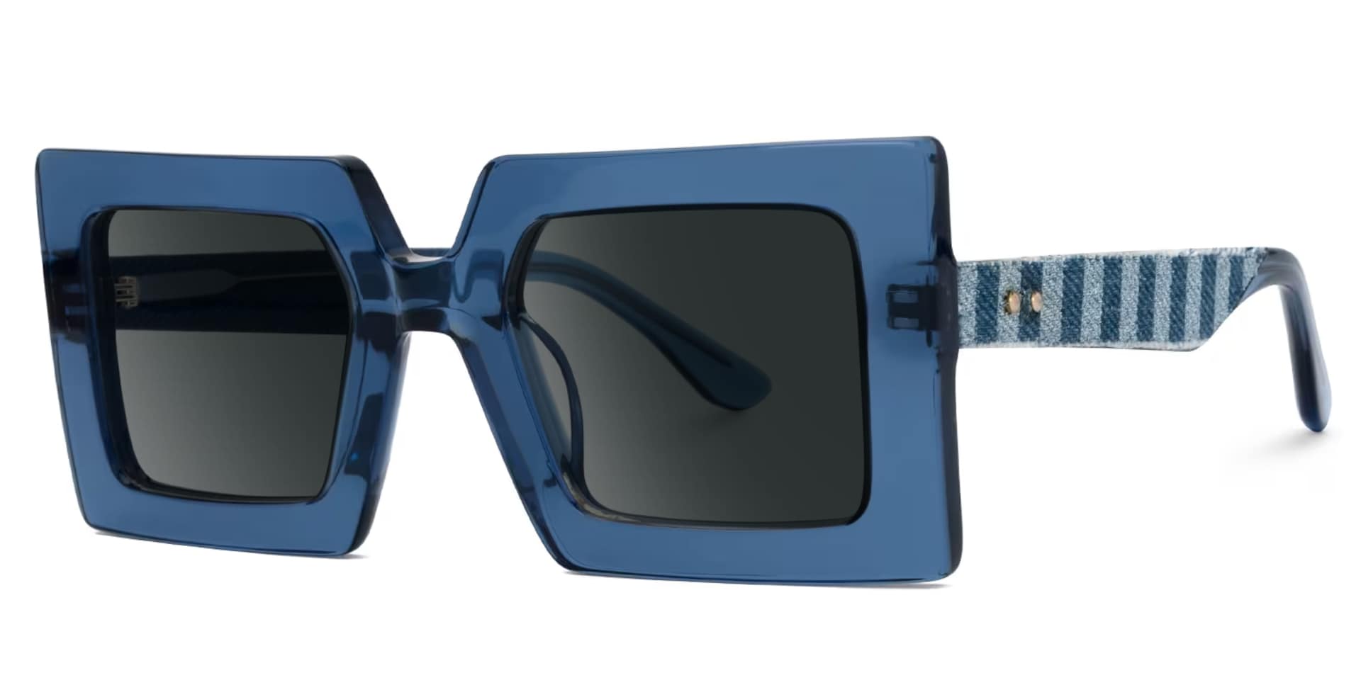 Tiffaney Blue Square Sunglasses with Denim Striped Temples1