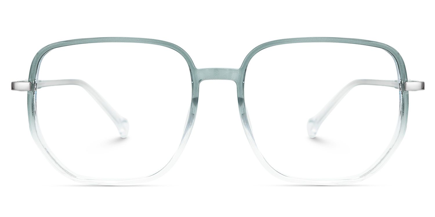Joana Blue Green Eyeglass Frames in Geometric Wide Frame Design | Zeelool1