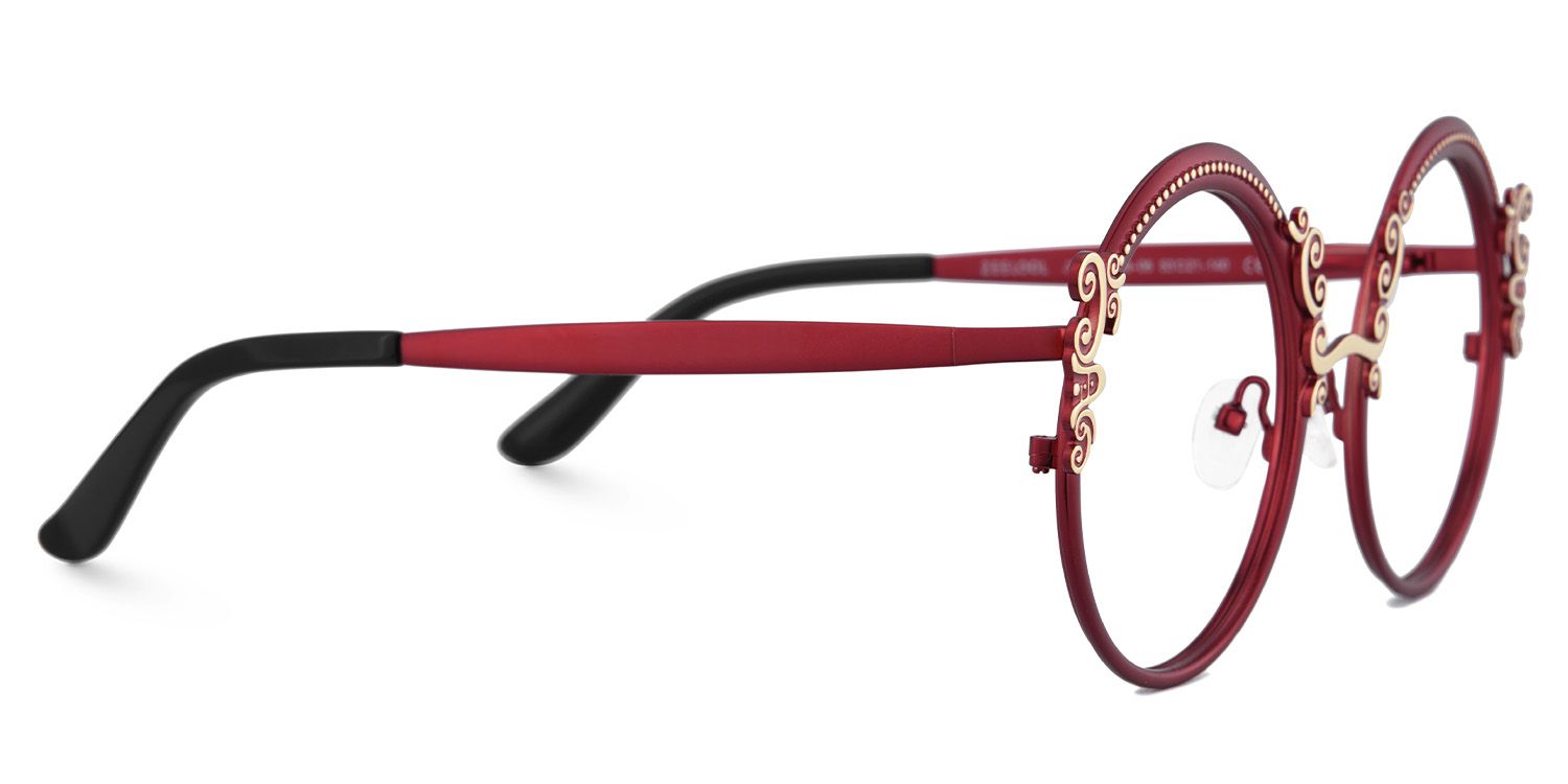 Red Round Glasses Frames With Carved Floral Pattern4