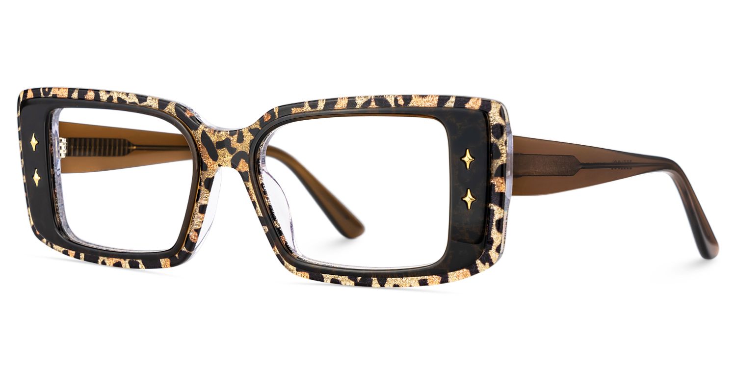 Women's Rectangle Eyeglasses Frames With Leopard Color3