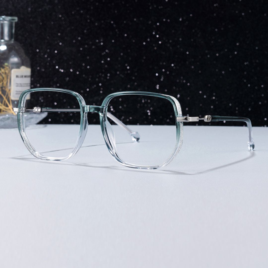Joana Blue Green Eyeglass Frames in Geometric Wide Frame Design | Zeelool0