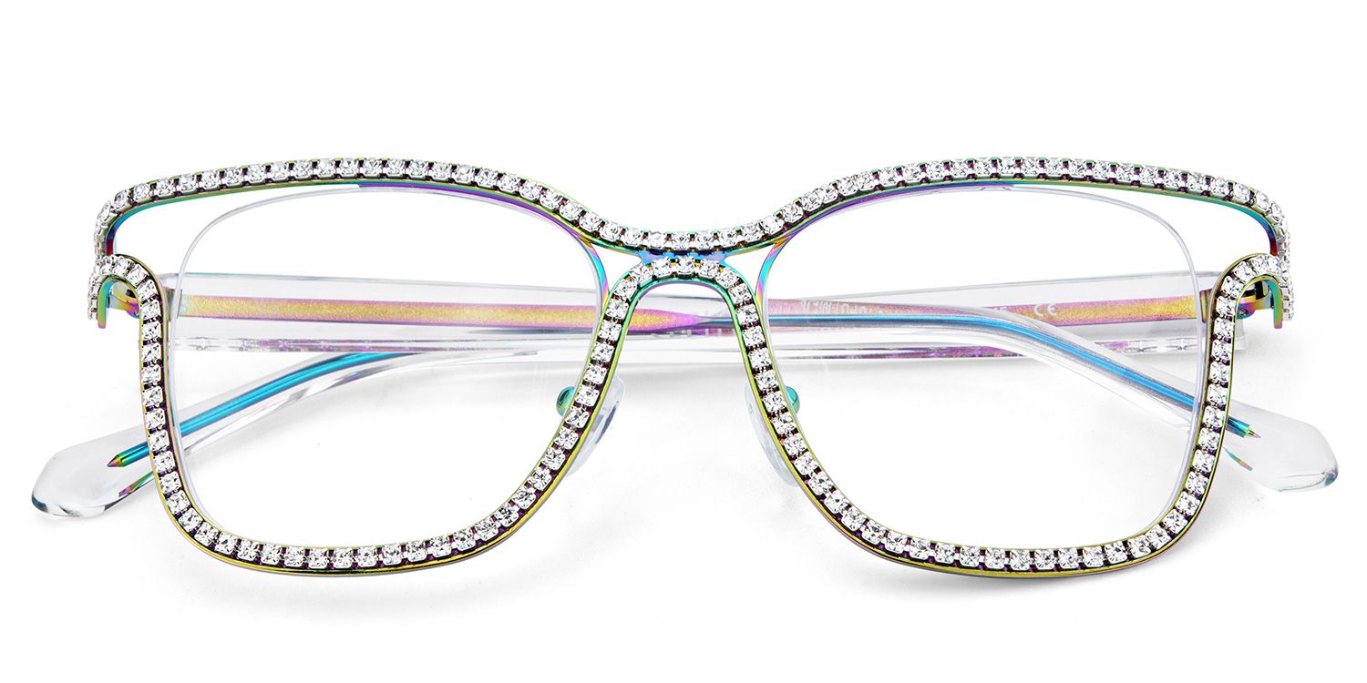 Half Rim Square Glasses With Decorated Shiny Diamonds3