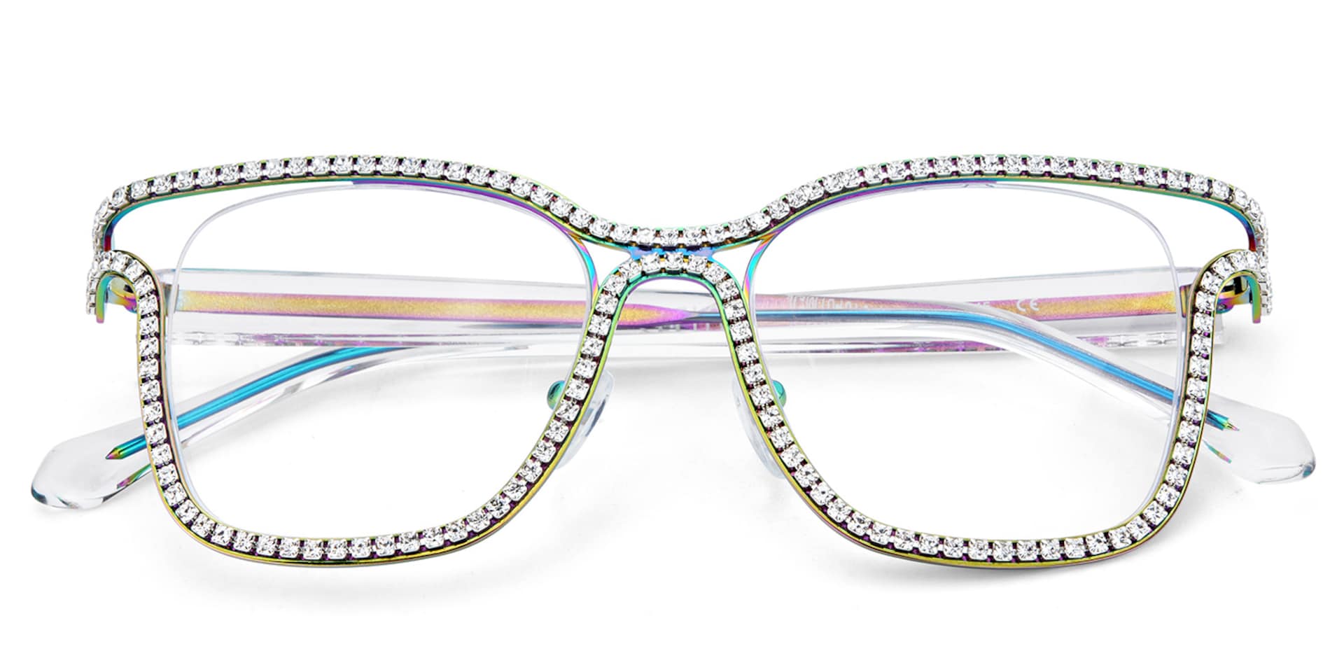 Half Rim Square Glasses With Decorated Shiny Diamonds3