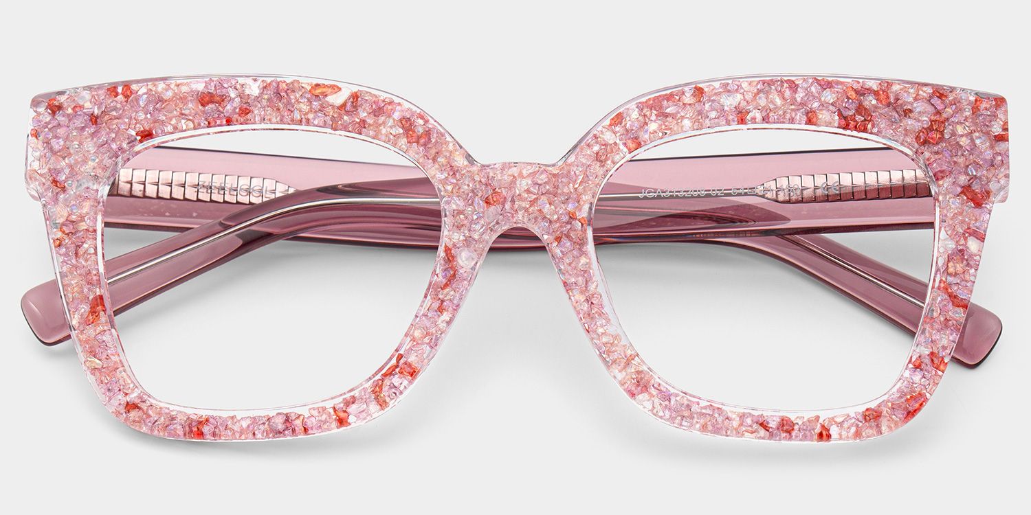 Renata Square Pink Glitter Glasses Frames for Women | ZEELOOL