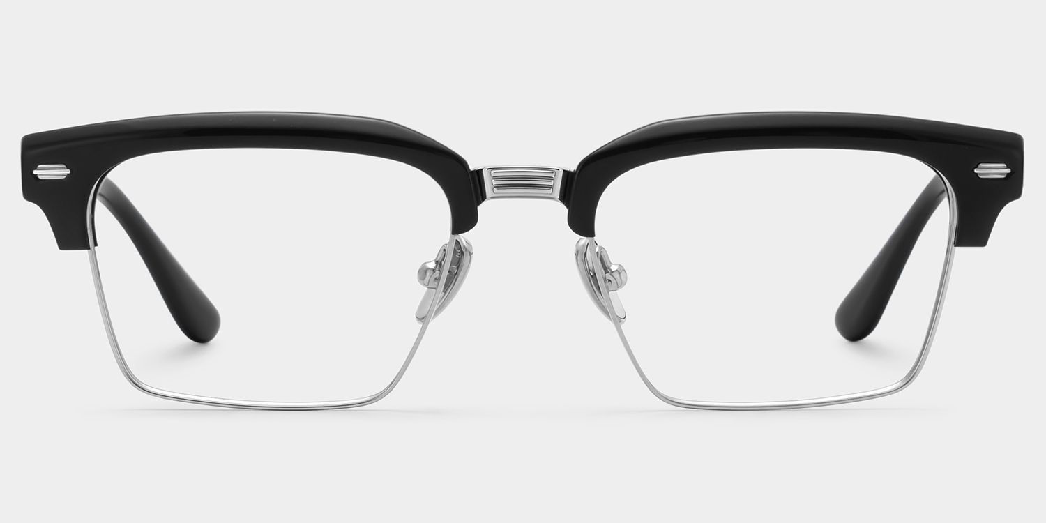 Landon Black and Silver Browline Glasses for Men | ZEELOOL1